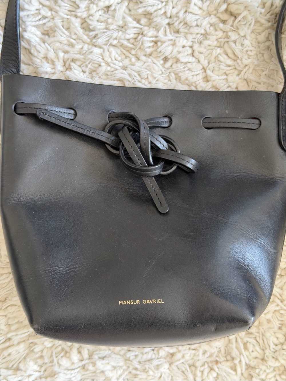 Mansur Gavriel Black Mini Bucket Bag with Knot Detail
